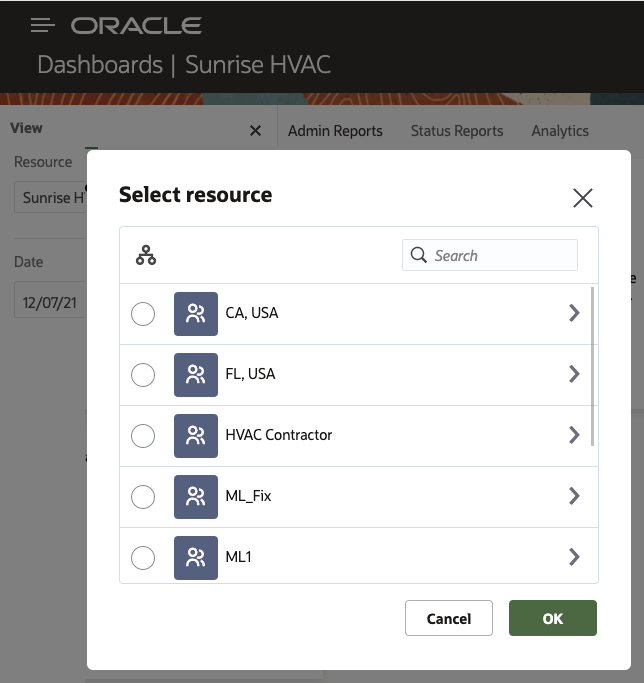 Image shows the Select resource dialog box