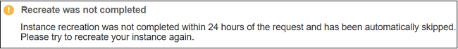This figure shows the Refresh wasn't completed screen indicating that the environment wasn't refreshed and you should try to refresh your environment again.