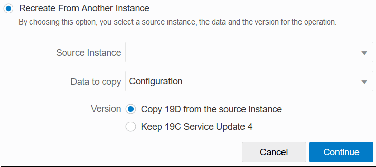 This screenshot shows the Refresh from Another Environment dialog box that you can use to refresh an environment from another environment.