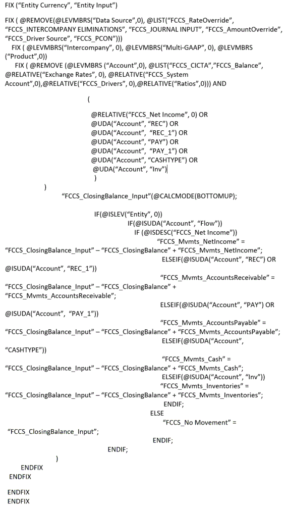 Configurable Calculation example for Closing Balance Input using UDAs