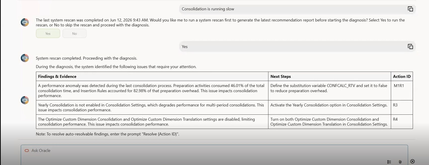 Example consolidation assistant performance check Example consolidation assistant performance check