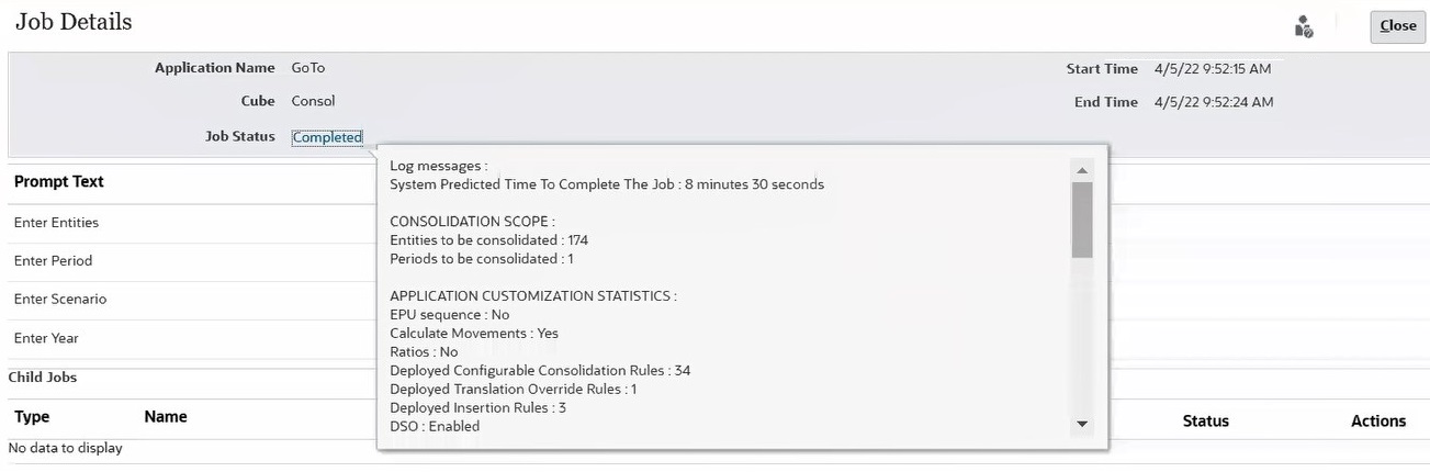 Predicted Consolidation Time in Jobs log