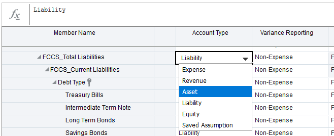 Account Types list