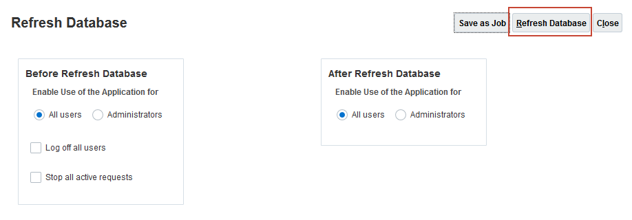 Refresh Database dialog box