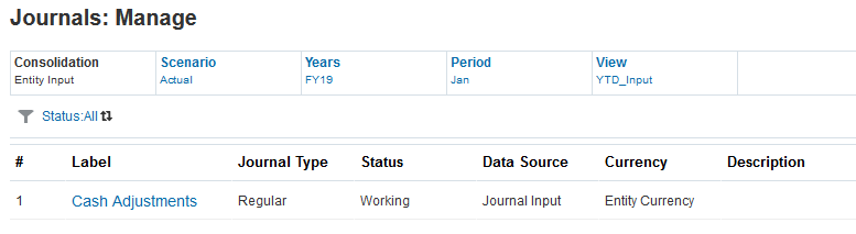 Manage Journals page