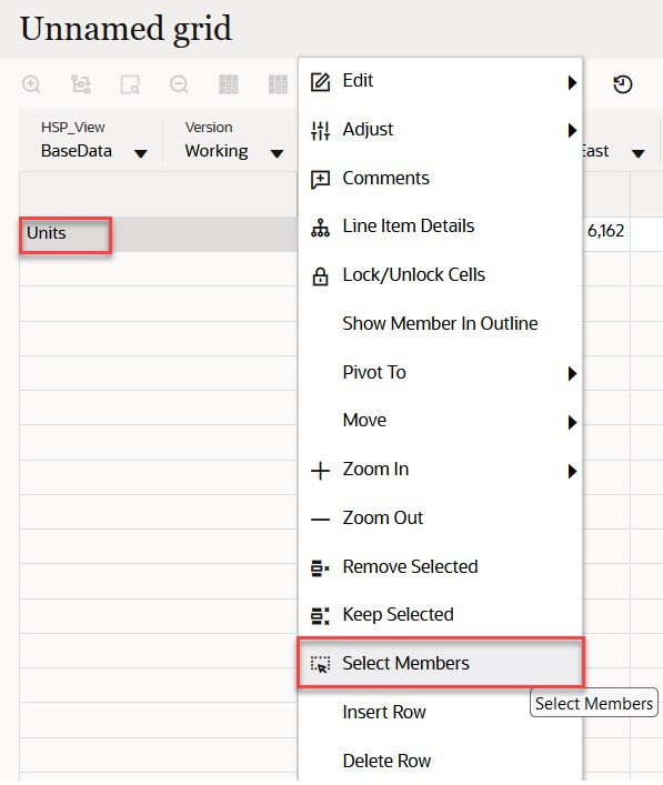 Opening the Member Selector from an ad hoc grid