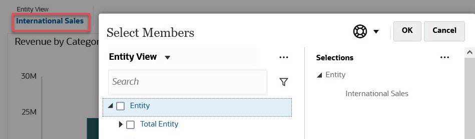Opening the member selector in Dashboards 2.0