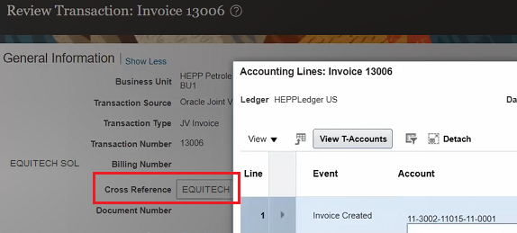 This image shows the Review Transaction page for an invoice, the details of which are described in the surrounding text.