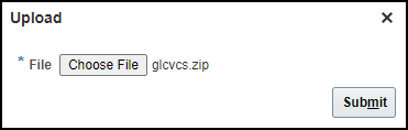 This image shows the Upload dialog box with the glcvcs.zip file selected.