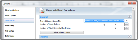 This figure shows the Advanced options window.