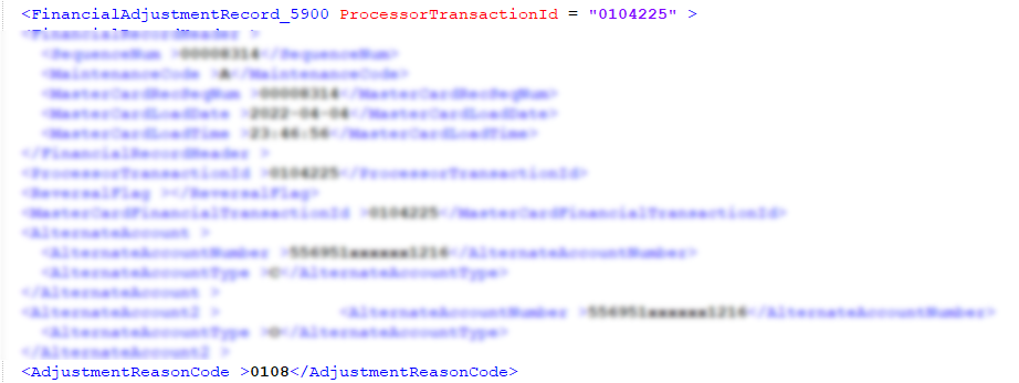 This figure shows an example of the adjustment transaction from the Feed file.