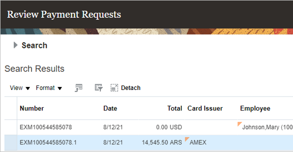 The image shows the page to review the payment requests.
