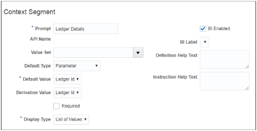 This image shows a context segment that's configured for the ledger ID.