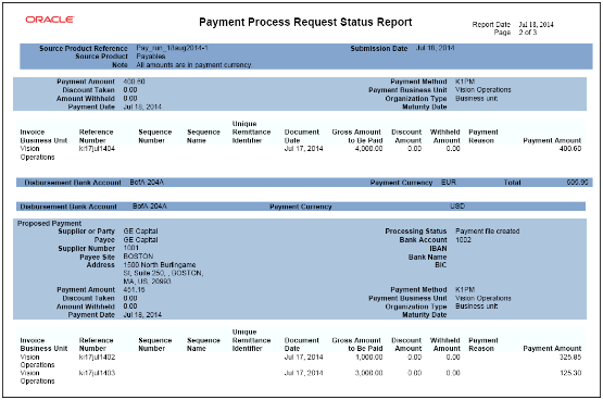 This figure is an example of the second page of a 3-page Payment Process Request Status report.