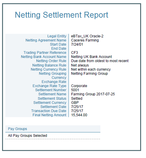 The image describes a section of a sample netting settlement report.