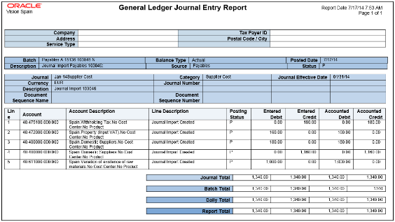 This figure shows the General Ledger Journal Entry Report.