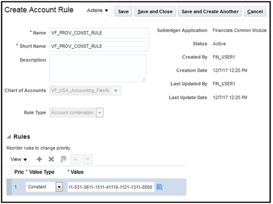 This image shows creating an account rule for the provider distribution.