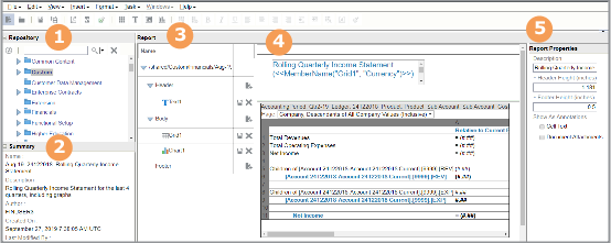 This image shows the main interface for Reporting Web Studio.