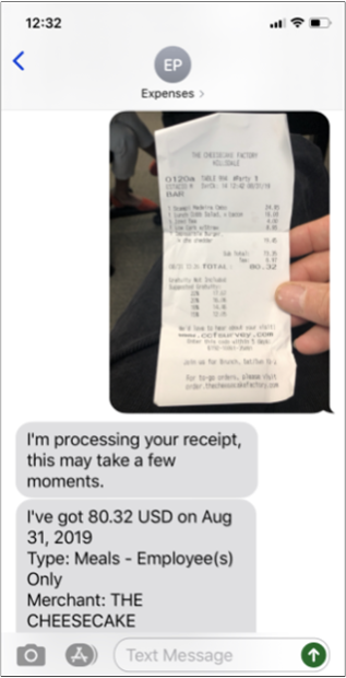 The screenshot shows how to create an expense with a receipt.