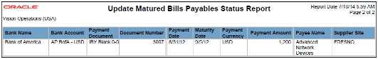 The Update Matured Bills Payable Status Report is illustrated in this graphic.