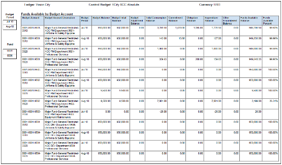 This image displays the View Funds Available Report.