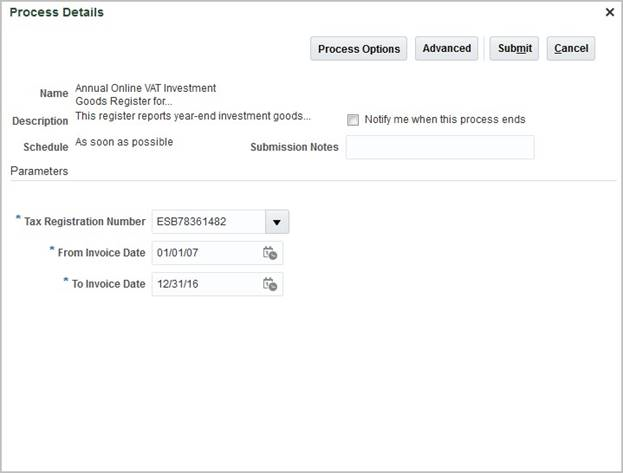 This image shows the process submission page.