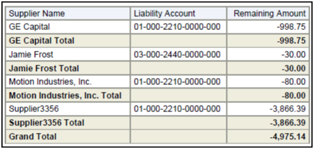 The Payables Negative Supplier Balance Report Summary is illustrated in this graphic.