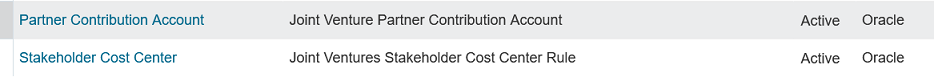This image shows the system-provided account rules for deriving partner contribution accounts for internal transfer journals.