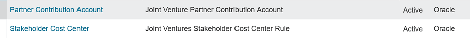 This image shows the system-provided account rules for deriving partner contribution accounts for internal transfer journals.
