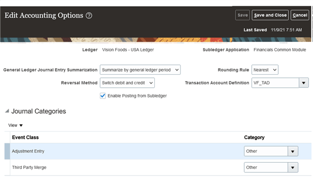 The screenshot illustrates assigning a TAD to a ledger.