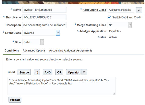 The image displays the Create Custom Journal Lines for Invoice Encumbrance page