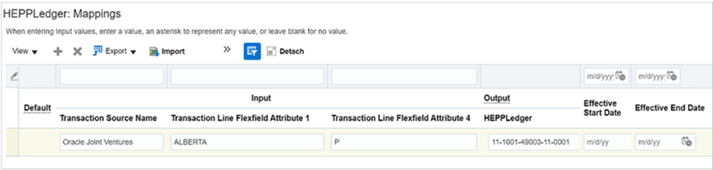 This image shows the Mappings section for the HEPPLedger chart of accounts and the values in the section, which are described in the surrounding text.