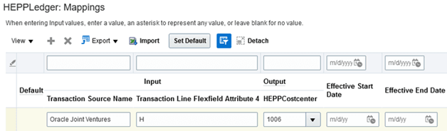 This image shows the Mappings section for the HEPPLedger chart of accounts and the values in the section, which are described in the surrounding text.