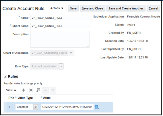 This image shows creating an account rule for the receiver distribution.