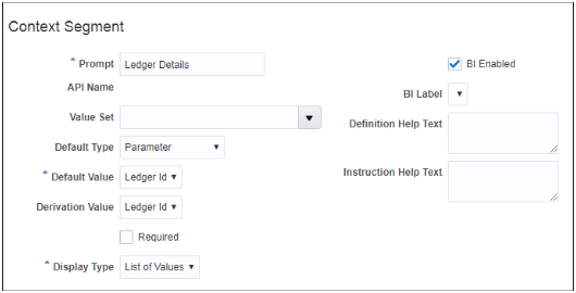 This image shows a context segment that's configured for the ledger ID.