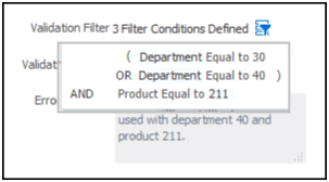 This figure shows the detailed validation filter on the Edit Cross-Validation Rules page.