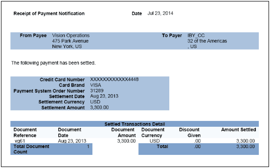 This figure illustrates an example of the Funds Capture Payer Notification report.