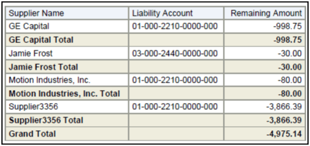 The Payables Negative Supplier Balance Report Summary is illustrated in this graphic.