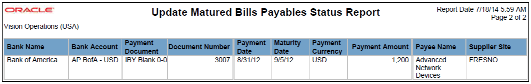 The Update Matured Bills Payable Status Report is illustrated in this graphic.