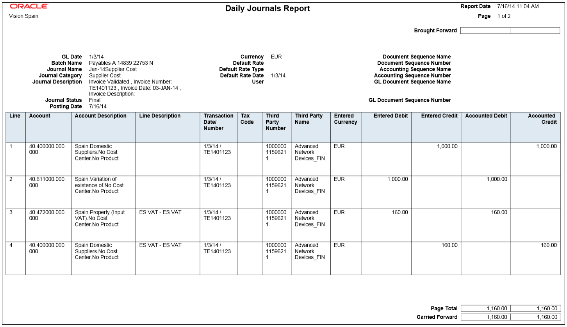 This figure shows the Daily Journals Report.