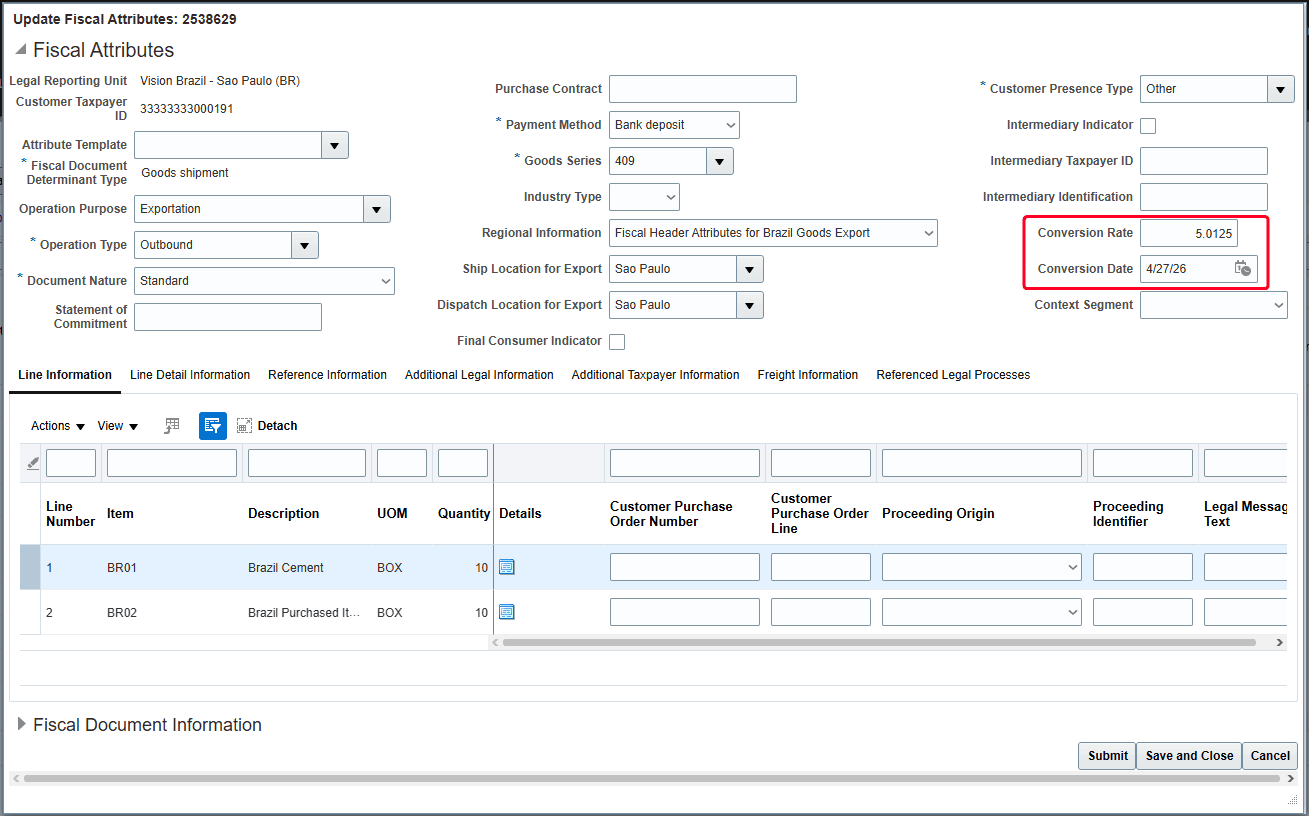 Fiscal Attributes page
