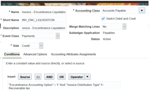 The image displays the Create Custom Journal Lines for Liquidation of Invoice Encumbrance.