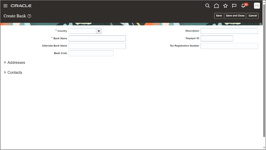 Create banks task page