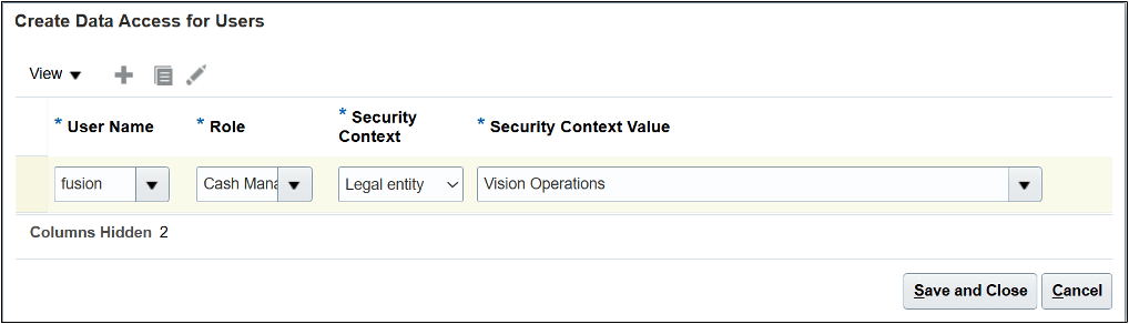 Create Data Access for Users dialog box