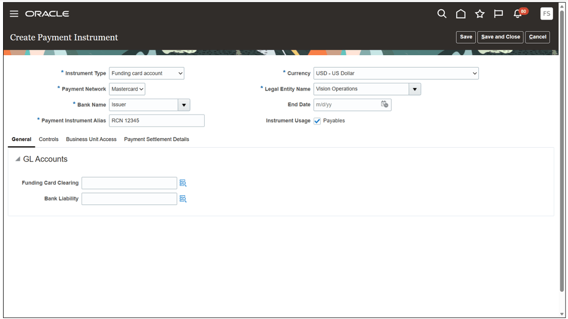 Creating a payment instrument for all other card issuers