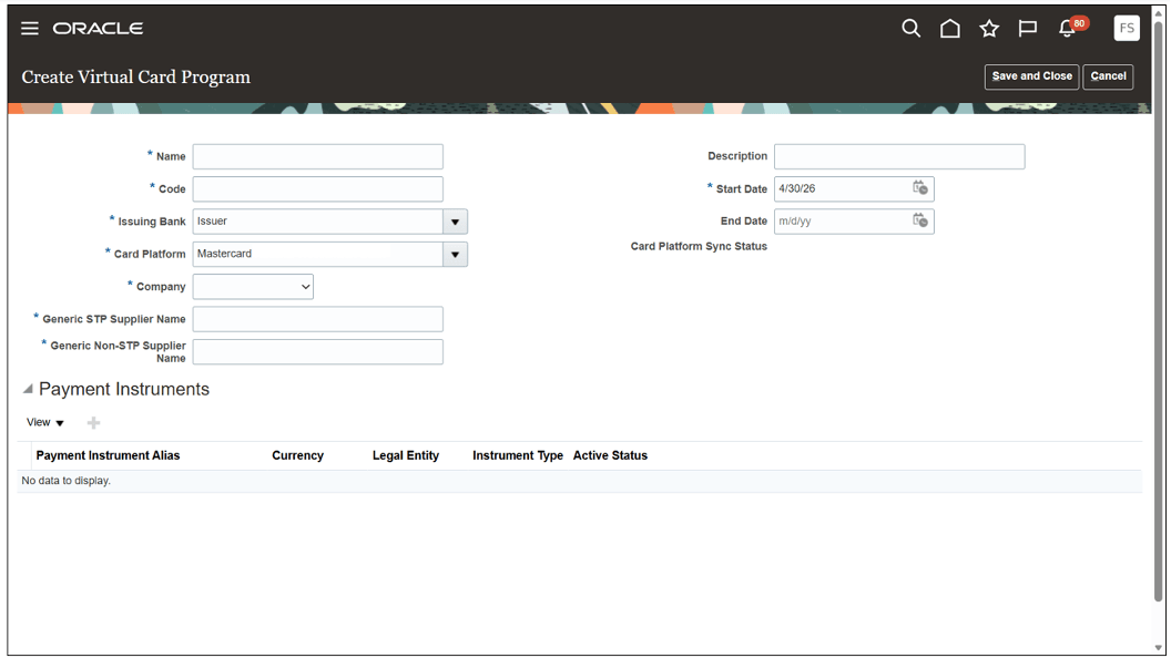 Create virtual card program for all other issuers