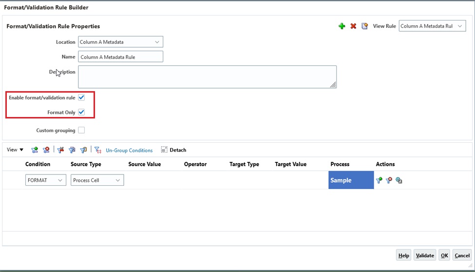 Screen shot of the Format/Validation Rule Builder Screen shot of the Format/Validation Rule Builder