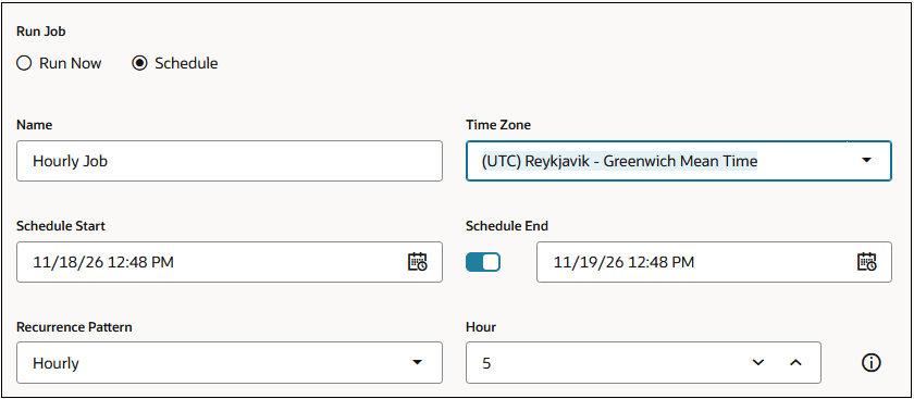 Screen showing when and how often to run a job