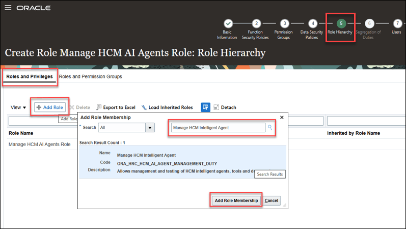 Add Manage HCM Intelligent Agent duty role