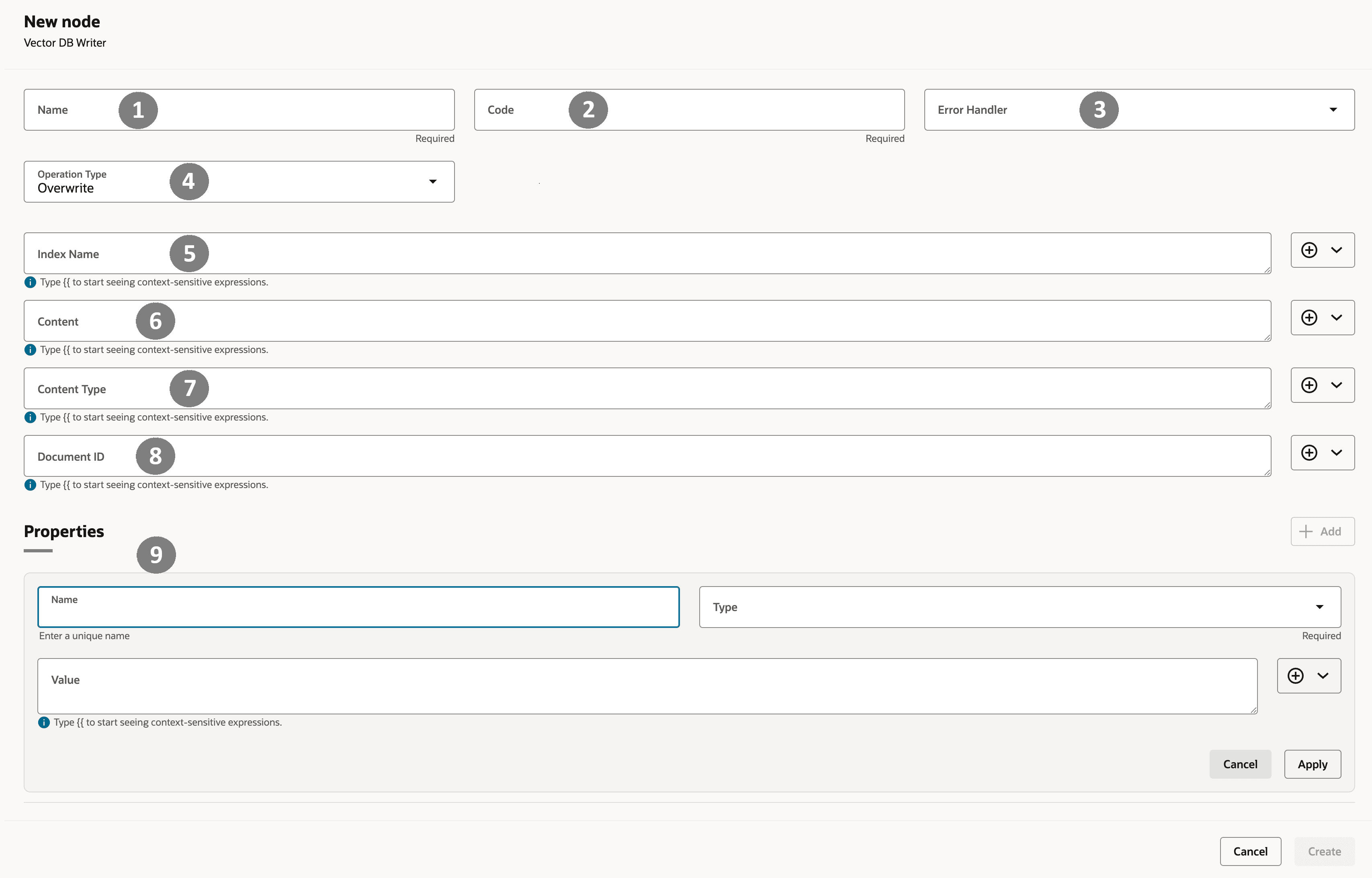Vector write node creation window
